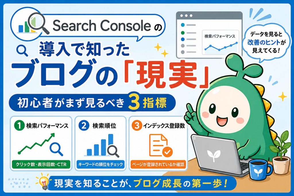 GoogleSearchConsoleを導入して知ったブログの現実を解説するアイキャッチ画像