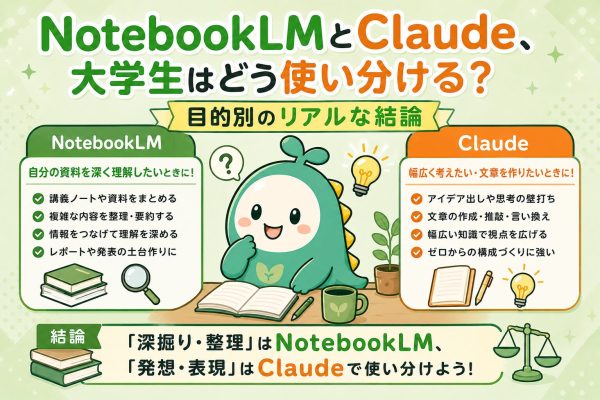 NotebookLMとClaude、大学生はどう使い分ける？目的別のリアルな結論 のアイキャッチ画像
